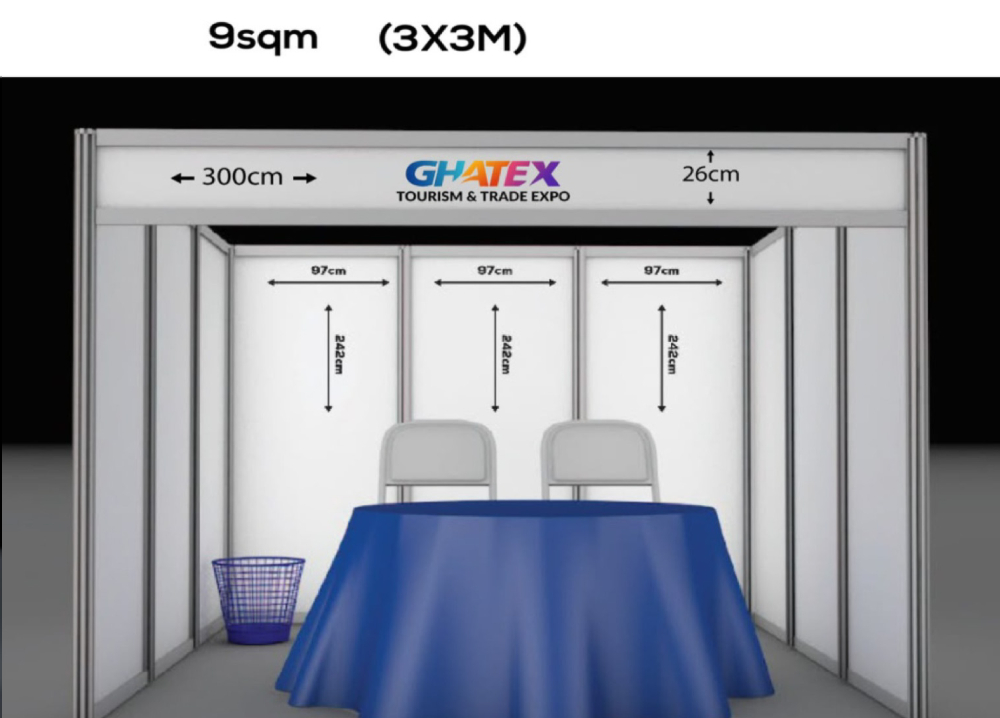 9sqm (3x3m) booth layout